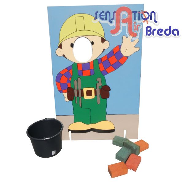 Houten spel bouwvakker sponzen gooien Houten spel bouwvakker sponzen gooien